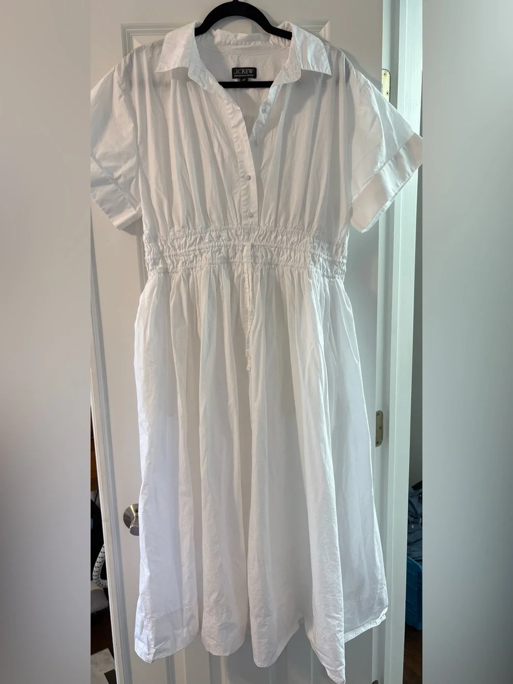 J. Crew White Cotton Shirt Dress with Collar - Size 16